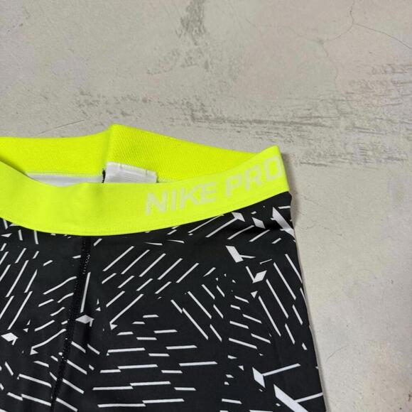 Nike Pro Compression Shorts Black White Neon Yellow Women Size S Training Gym - Picture 5 of 10